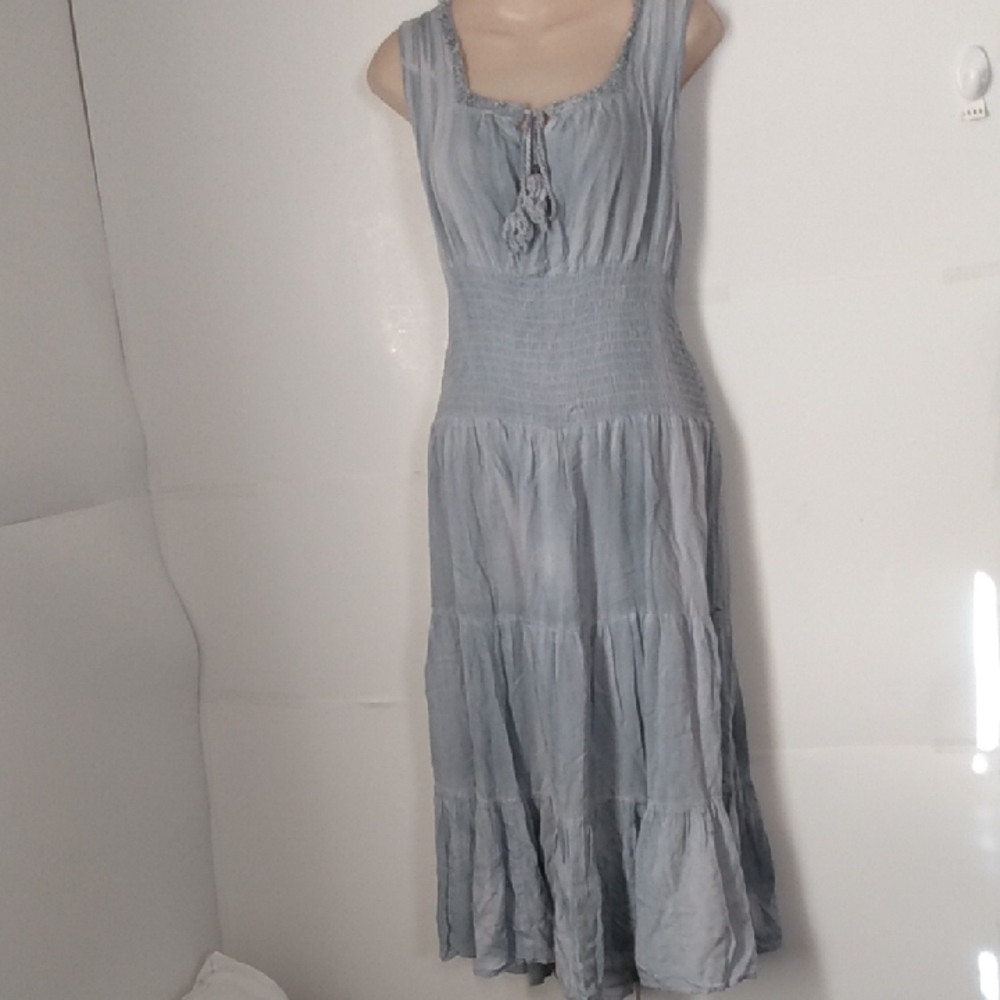 Vtg Milkmaid Blue Rhenfaire Fairy Goth Peasant Dress XL Mlle Gabrielle - Picture 3 of 11
